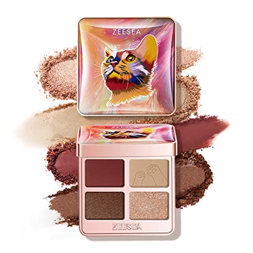 Zeesea Tipsy Kitty Eyeshadow Quad, Paleta de sombra à prova d'água para catgirls, acabamento fosco, paleta de sombras