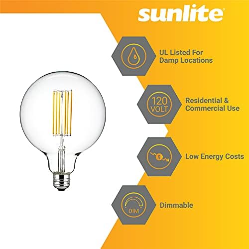 Sunlite 41074 LED G40 Edison Globe Bulbo 8 watts, base E26 padrão, 880 lúmens, vidro transparente decorativo, diminuído,