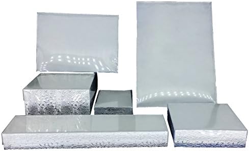 888 Display - Exibição de 100 caixas de 7 x 5 x 1 1/4 folha de prata com caixas de jóias cheias de algodão superior