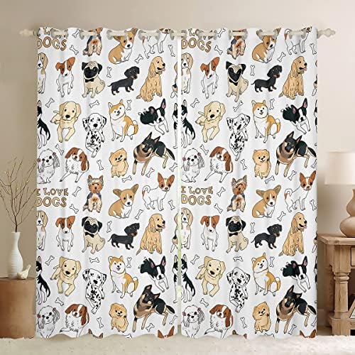 Cortinas de cães erosebridal para crianças quarto eu amo cães cortinas de janela pug corgi shiba puppybras de janela para meninos meninas