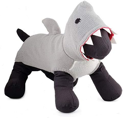 O cão digno Jimmy, o moletom de tubarão, roupas de cachorro quentes de inverno, roupas de pet -tear de clima frio, suéter de malha - cinza, médio