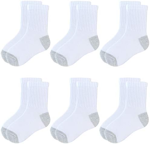 Jamegio Boys Crew Socks 6 pares de meias atléticas de algodão branco para crianças meninas meninas meninas