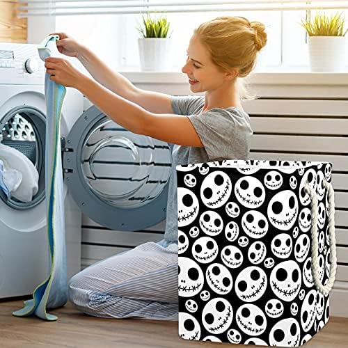 Crânios Pattern Black Grandes cestas de lavanderia suja Saco de armazenamento Hampers com alças caixas de armazenamento