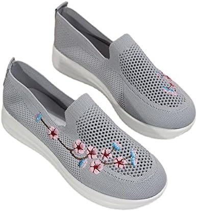 Sapatos casuais de malha feminina Ladies Bordadas Plataforma Floral Shoes All Match Shoes Slip Slip em tênis de loafer