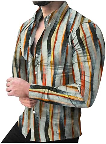 Camisas de linho Dudubaby para homens camisas de manga longa impressas casuais impressos de manga longa camisas de manga longa