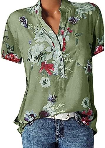 Button Green Down camisa Mulheres, camisas de loungewear Woman Raglan Day da Mãe Manga curta Retro Camisole V