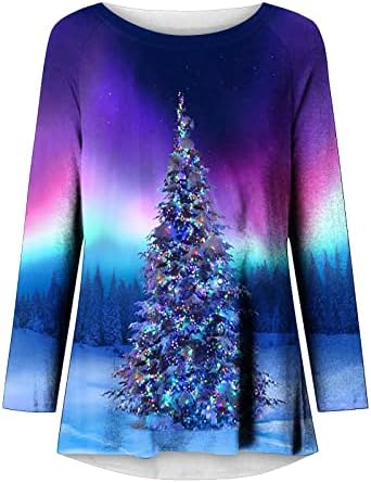 Tops de Natal para mulheres x-mass árvore impressa o pescoço camisas de manga longa Casual túnicas soltas plus size camisetas