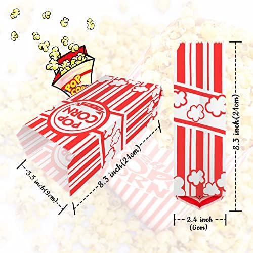 Yesmona 50 PCs Paper Pipcorn Bags, Pipoca Container Red e White Stand Stand Supplies Movie tem temas de festas
