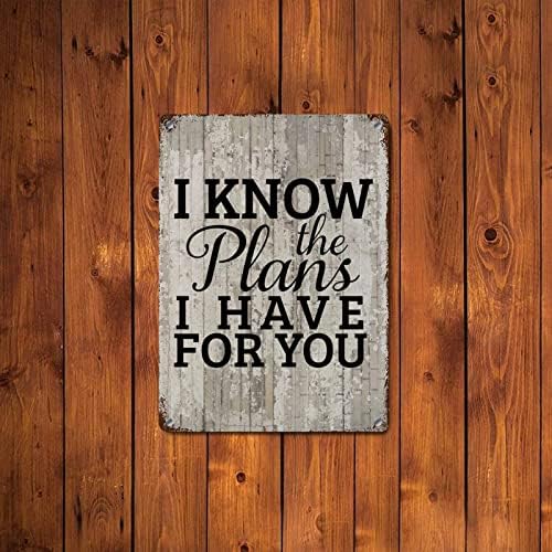 Luijorgy Quote Rustic Metal Sign Sign Wall Art Decor Eu sei que o Plani tem para você grãos de madeira inspirados