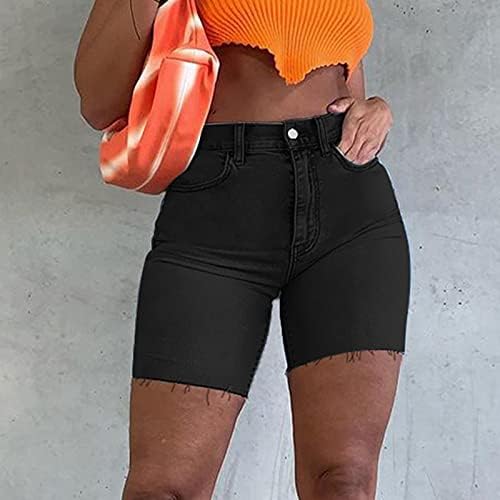 Alta cintura Trekking ripstop Jean Lady Short com bolsos Summers Jeans diminuiu o jeans casual shorts sólidos