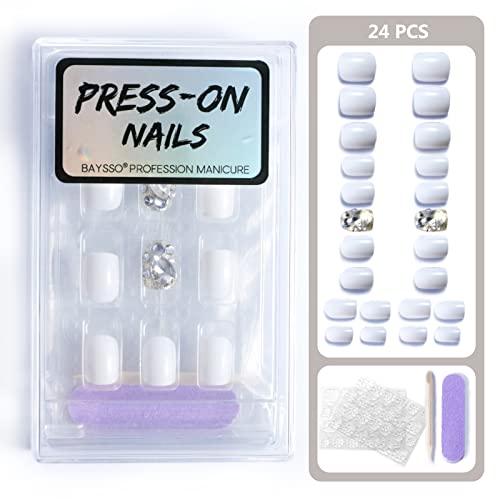 Pressione as unhas curtas, Bayso Glossy Coffin Fake Nails Kit, Manicure para mulheres e meninas Gels pregos de gel 24pcs