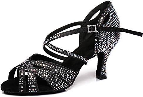 Hroyl Women Women Rhinestone Ballroom Dance Sapatos de dança Latin Salsa Performance Practice Dance Sapatos Modelo L380