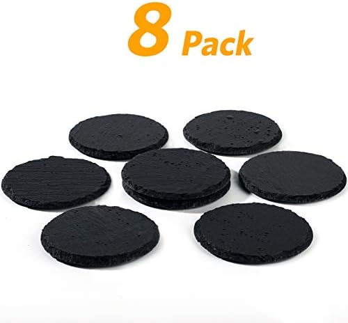 Urbanstrive Eco-amigily Slate Bebk Coasters com suporte, conjunto de 8, montanhas-russas de pedra redonda para bebidas em casa, 4 polegadas,