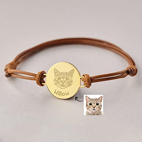 Centime Pet Photo Bracelet, 925 Sterling Silver - PU couro, presente de amante de animais de estimação, bracelete de