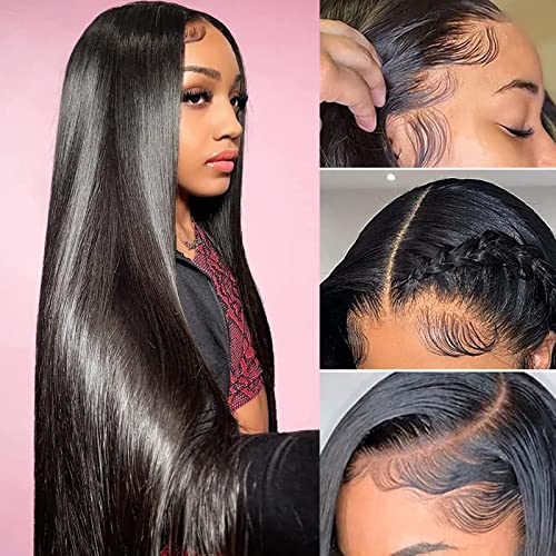 Newcraft reta renda perucas dianteiras para mulheres negras cabelos humanos, 13x2.5 perucas frontais de renda pré -arrancadas perucas virgens brasileiras resistentes ao calor perucas pretas de 24 polegadas