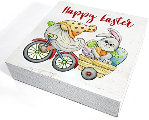 Feliz coelhinho da Páscoa Caixa de madeira decoração de mesa de placas de 5 x 5 polegadas Páscoa de coelhinha de coelho sinal