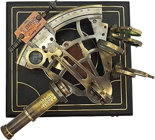 Sextant de latão com caixa de madeira marítima de navegação marítima antiga antiga náutica sextant marinha sextant Ferramenta