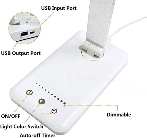 Lâmpada de mesa de mesa LED da coroa branca Lâmpada de mesa de mesa de mesa com porta de carregamento USB, 5 modos de