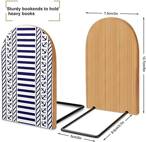Livro de padrões de corda de âncoras da marinha para as prateleiras do suporte de madeira para livros pesados ​​divisor Modern Decorative 1 par