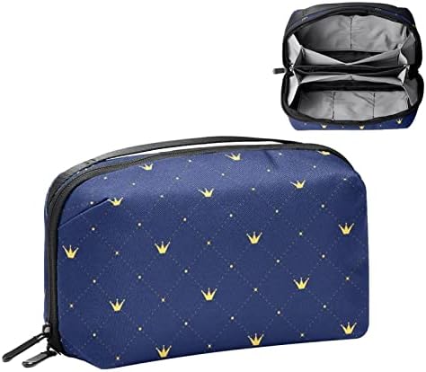 Organizador eletrônico, Crown Vintage Plaid Navy Blue Small Travel Cable Organizador de transporte, bolsa de estojo técnico compacto para acessórios eletrônicos, cabos, carregador, USB, discos rígidos