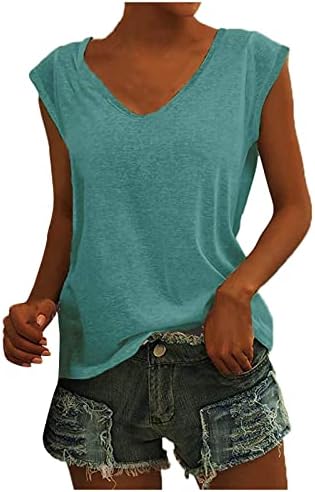 Tampo de tanques sem mangas de cucuham tampas de mangas V de pescoço Casual Camisole Summer Solid Color Tank camisa