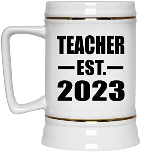 Projeta o professor estabelecido est. 2023, caneca de 22oz de caneca de caneca de cerâmica de cerveja com alça para freezer, presentes