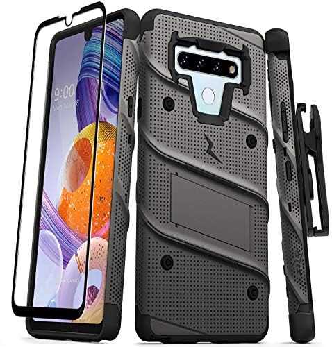 Zizo Bolt Series para LG Stylo 6 estojo com protetor de tela Kickstand Holster cordão - Gun Metal Grey & Black