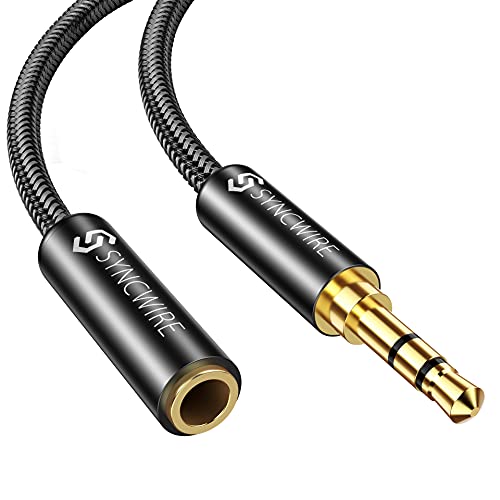 Cabo de extensão de fone de ouvido SyncWire-6ft [som hi-fi] [jack de ouro] [TRS] Nylon Iphoned 3,5mm masculino para