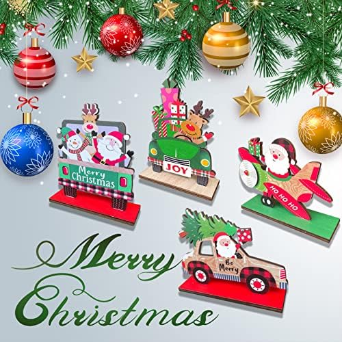 4 peças Mesa de Natal Decorações Sinais de caminhão Santa boneca de neve árvore de Natal Decorações de mesa decorações de janela de janela Sinais de mesa de mesa para férias na mesa de café da festa de Natal