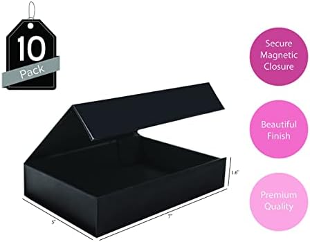 Pacote 10 Pacote Black Hard Gift Box com tampa de fechamento magnético 7 x 5 x 1,6 caixas de retângulo para presentes com acabamento