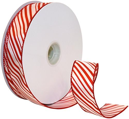 Morex Ribbon Pecermint Stripe com fita com fio, 1-1/2 polegadas por bobo de 50 jardas, vermelho/branco