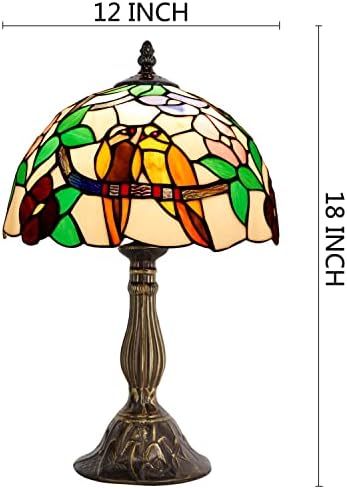 WerFactory Tiffany Table Lamp de mesa de vidro Lâmpada de cabeceira de vidro Birds tropicais Tropical Luz de leitura 12x12x18