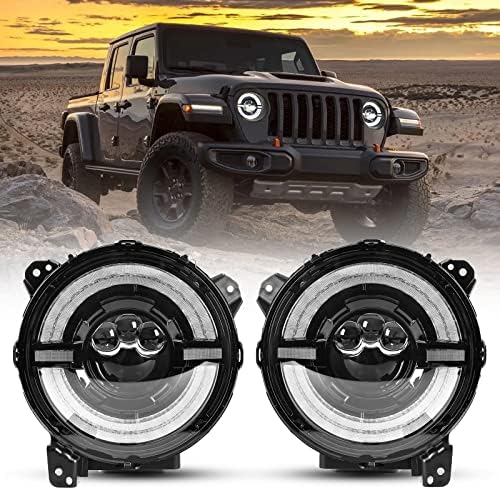 Sup-Light Wrangler JL Faróis de LED de 9 ”de 9” com halo drl, parlama redonda com luzes de corrida diurna para 2018 2019 2020 2021 2022 Wrangler JL JT