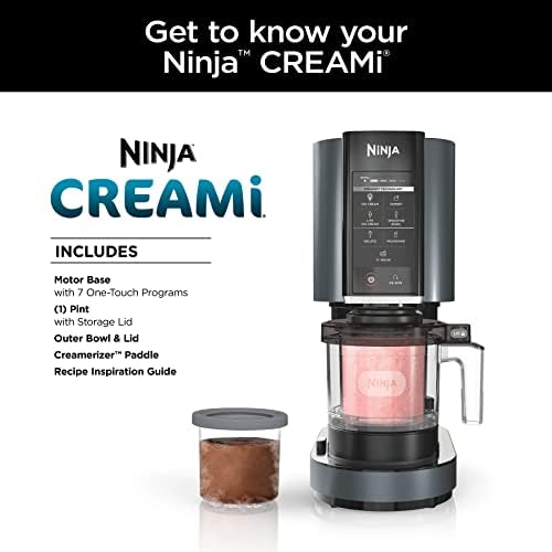 Ninja NC299AMZ Creami Cream Cream, para gelato, mix-ins, milk-shakes, sorvete, tigelas de smoothie e mais, 7 programas de um toque, com contêiner e tampa, tamanho compacto, perfeito para crianças, preto fosco