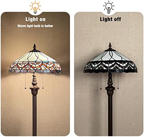 Capulina Tiffany Floor Lâmpada 2 Luz 16x16x66 polegadas Melodia marrom estilo de manchado de vidro em pé Luz de leitura para