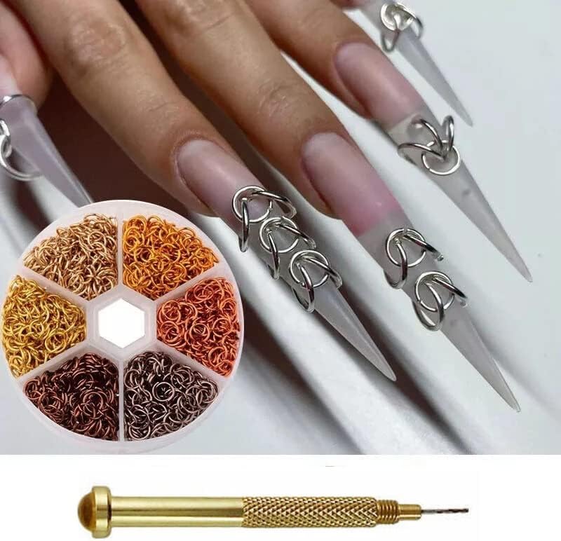 Metal Rivet Decoração de unhas Piercing Jóias anéis, 1pcs Ferramenta de perfuração de unhas Prata Perforated Punk