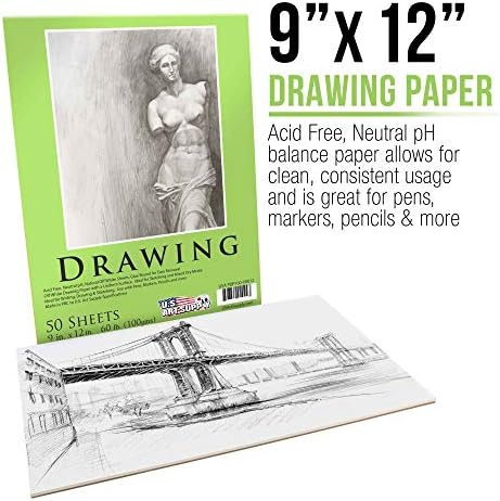 Fornecimento de arte dos EUA 9 x 12 Premium desenho de papel bloco, pacote de 2, 50 folhas cada, 60 libras - esboço de artistas