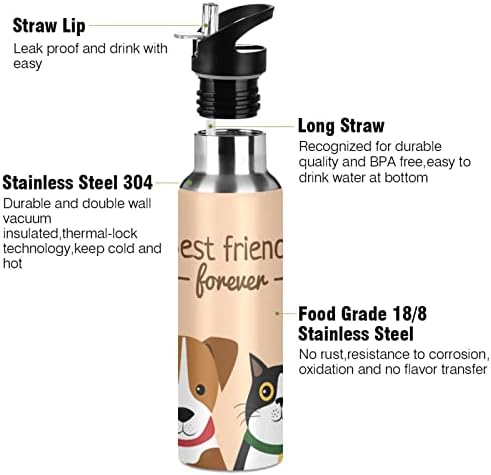 Cataku Friends Dog Cat Sport Water Bottle 32oz com tampa de palha e alça