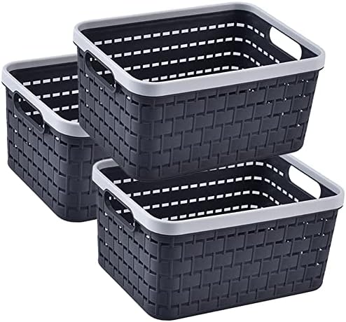 Pacote de 3 compacta cesta de armazenamento de plástico 11 x 8,5 x 5 polegadas, cestas de plástico de plástico médio