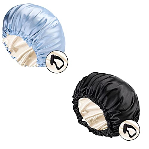 2pcs Capas de sono de cetim, tampas de cabelo ajustáveis ​​com capô com capô de seda dupla face-side para cabelo de cabelo natural