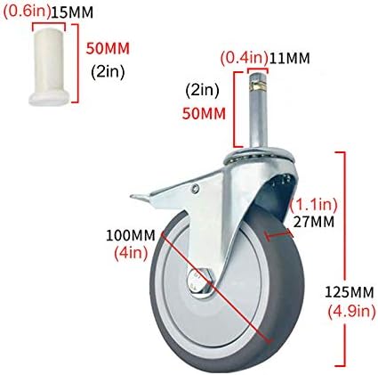 Castante superior de 4 polegadas de 100 mm de jantar, roda de caule giratória para serviços pesados, molhadores de móveis,