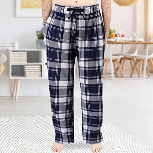 Calças de pijama xadrez para homens verão confortável Long PJ Bottoms Prinha calças elásticas da cintura reta de