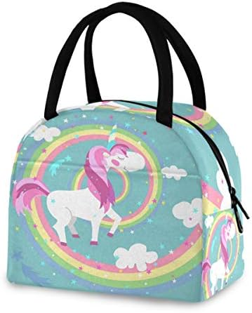 Yyzzh Horse Pony Fairy Unicorn Rainbow Spiral Swirl Cloud Star Blue Isolle Isolled Bag Bag Sacher Cooler Refeição Prep Bolsa