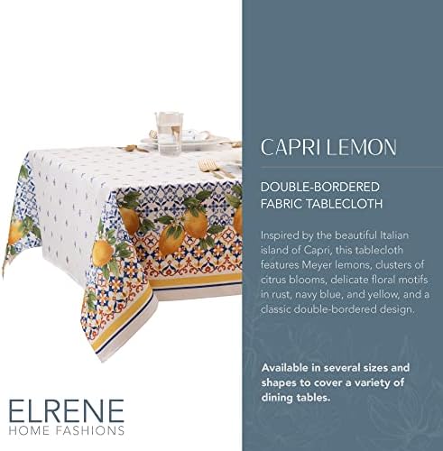 Elrene Home Fashions Capri Lemon Lemon Double-Bordered Mediterrâneo Tonela de mesa, retângulo, 60 polegadas x 102