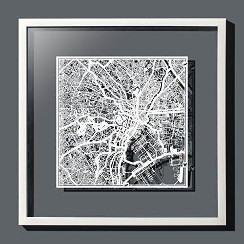 Mapa de corte de papel de Tóquio por O3 Design Studio White 12x12 polegadas Arte de papel