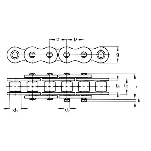 Ametric 120-1 Caixa de 10 pés, tipo de rebite, corrente de rolo de fita única, inclinação de 1,5 polegada, 0,993 polegada