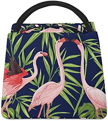 Flamingo e plantas tropicais Bolsa de bolsa de almoço isolada para trabalho para piqueniques de piquenique na escola