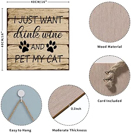 Placa de paletes de madeira Placa Eu só quero beber vinho e acariciar meu gato inspirador de madeira de madeira signa com provérbios