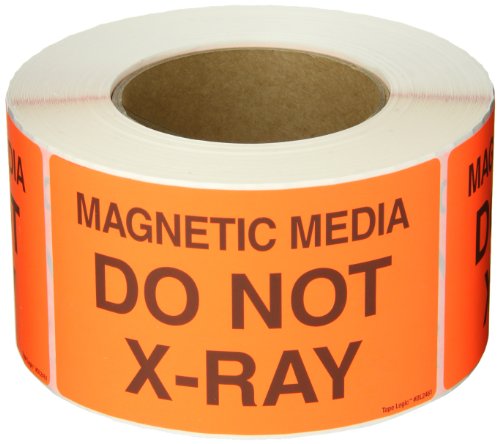 Aviditi Tape Logic 3 x 5, Mídia magnética não X_RAY Adesivo de Aviso Vermelho Fluorescente, para envio, manuseio, embalagem e movimentação