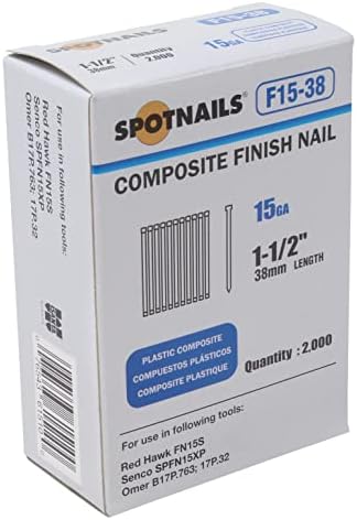 Spotnails F15-38 15GA 1-1/2 Plástico composto de acabamento, 2000ct